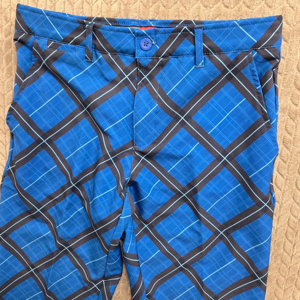 Slazenger Mens Blue Plaid Golf Pants 32x31 Stretch‎ Performance Trousers Tartan